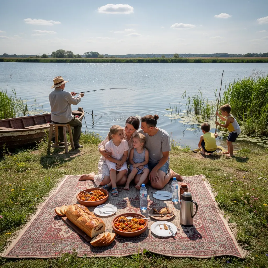 A scenic landscape of rural Romania, featuring fields and farms where local ingredients are sourced.